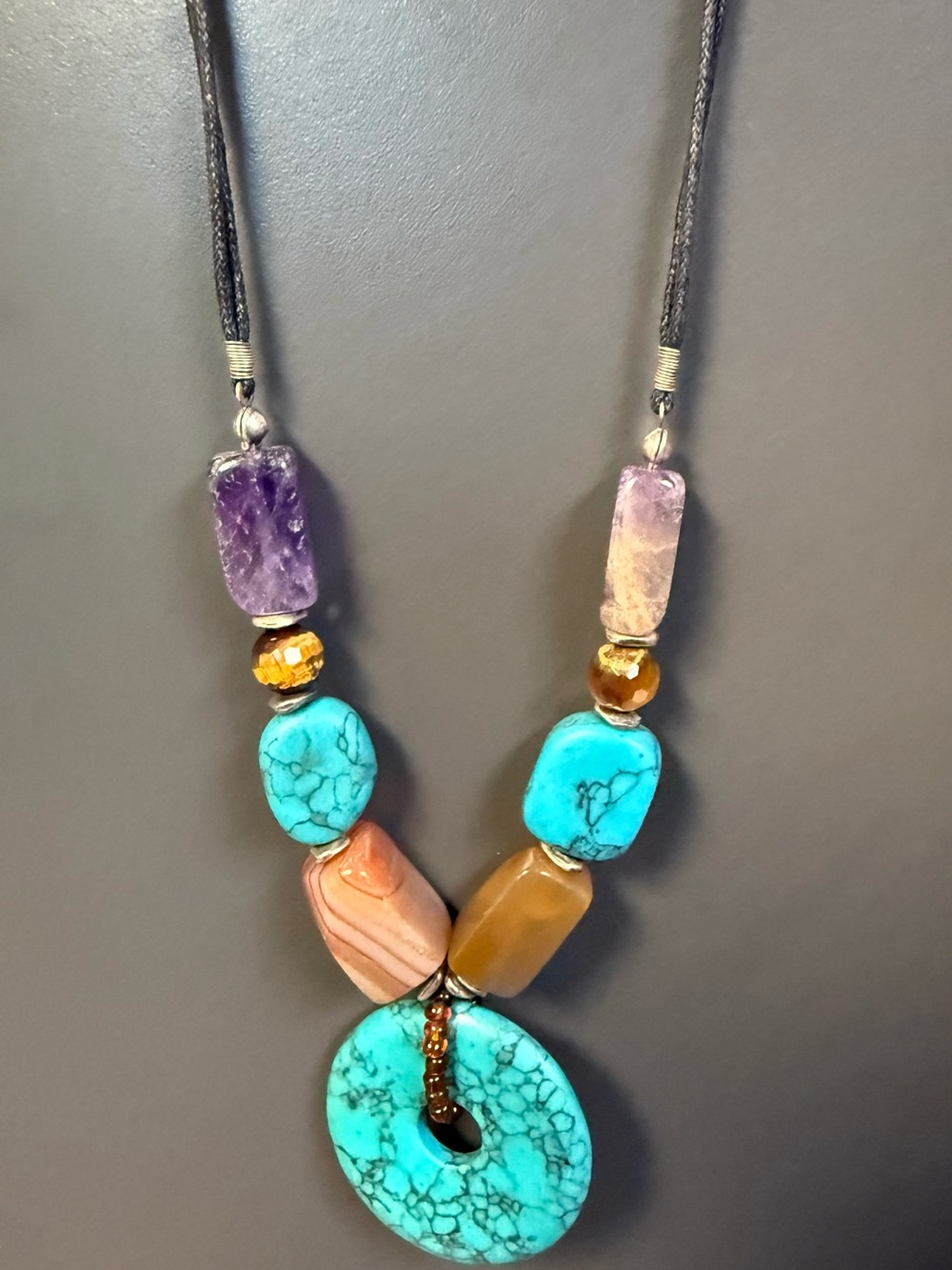 Bohemian Turquoise (Howlite) & Multistone Pendant 18” Necklace